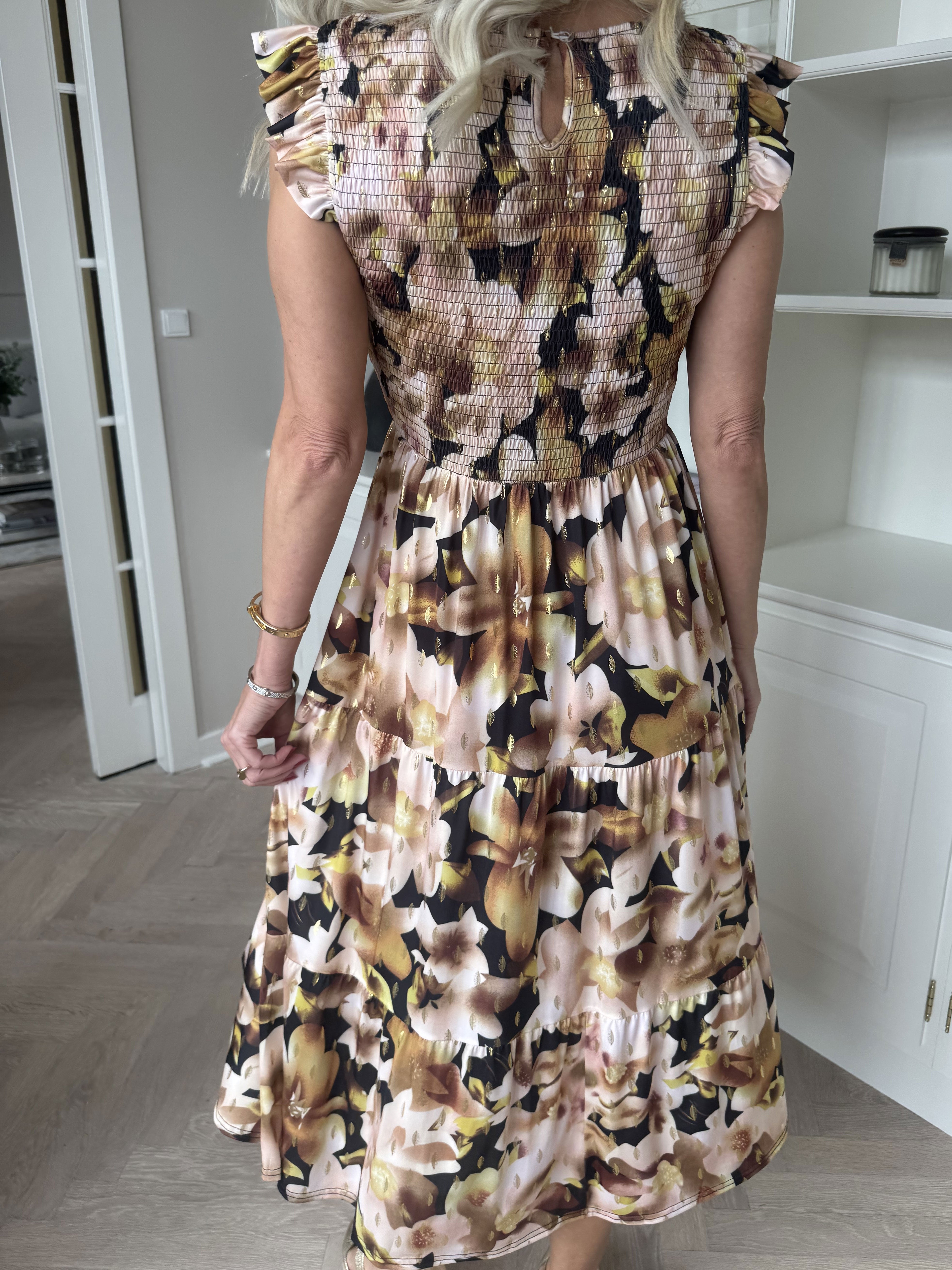 Kelly Floral Sleeveless - Blommig klänning med smockat bröst